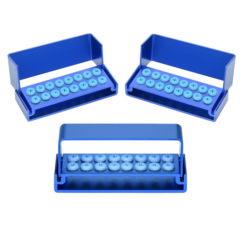 EustomA Burs Holder Block Case for 16 Holes High Temperature Sterilizable Autoclavable Burs Holder Box 3pcs/Set (Blue) - Image 1